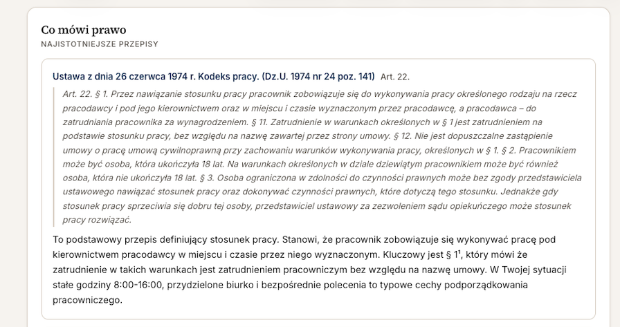 Informator: sekcja „Co mówi prawo"
